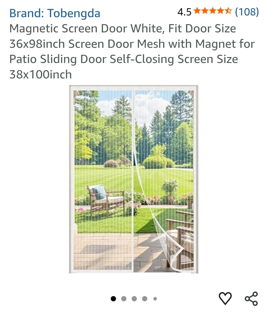 Magnetic Screen Door White 36x98 inch