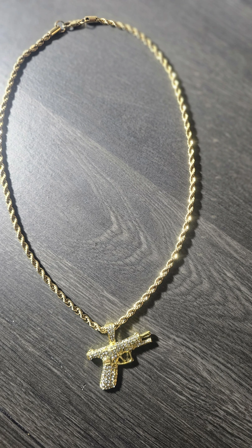 Gold Tone Gun Pendant Necklace with Diamonds - photo 2