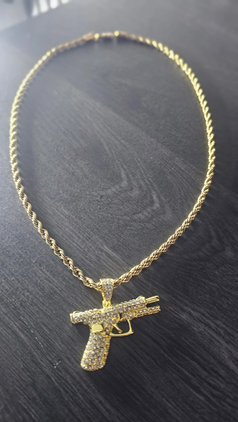 Gold Tone Gun Pendant Necklace with Diamonds - photo 3