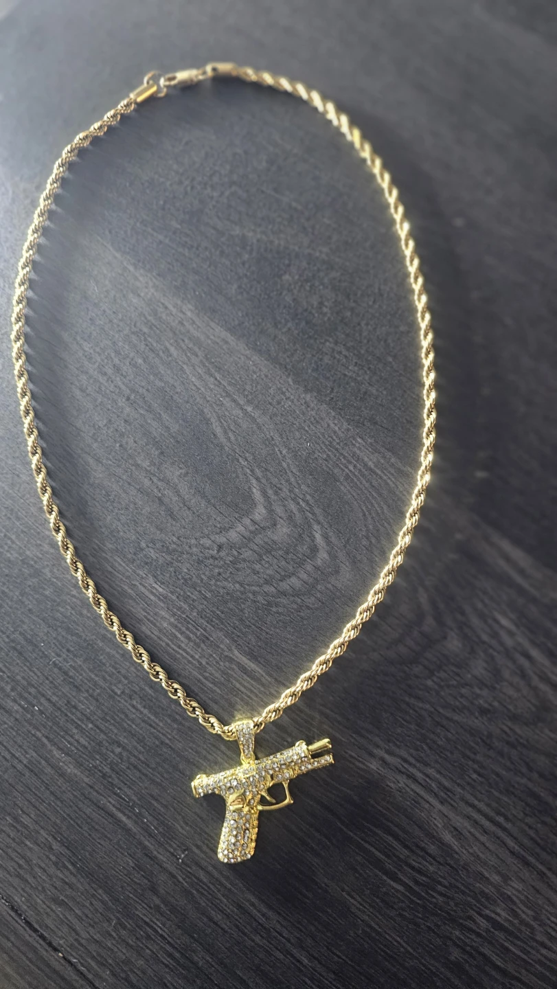 Gold Tone Gun Pendant Necklace with Diamonds - photo 4
