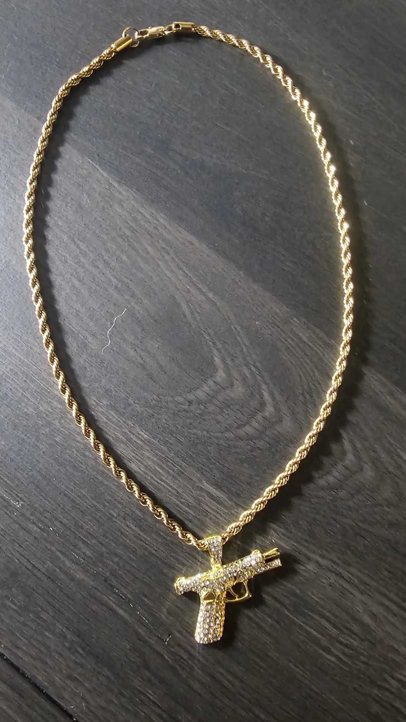 Gold Tone Gun Pendant Necklace with Diamonds - photo 5