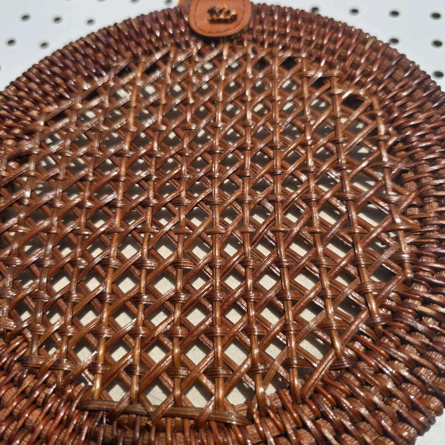 Handwoven Round Rattan Bag Crossbody Boho Purse Leather Strap - photo 4