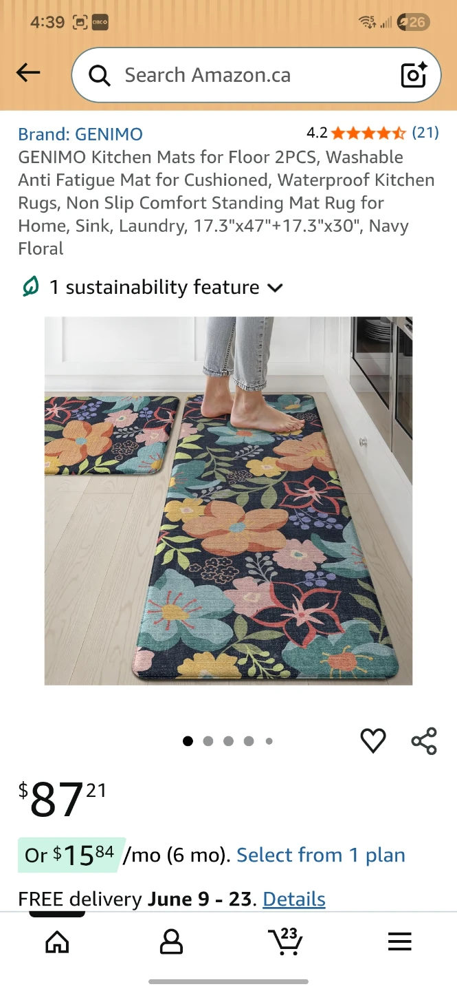 GENIMO Kitchen Mats - 2 Piece Set - Navy Floral