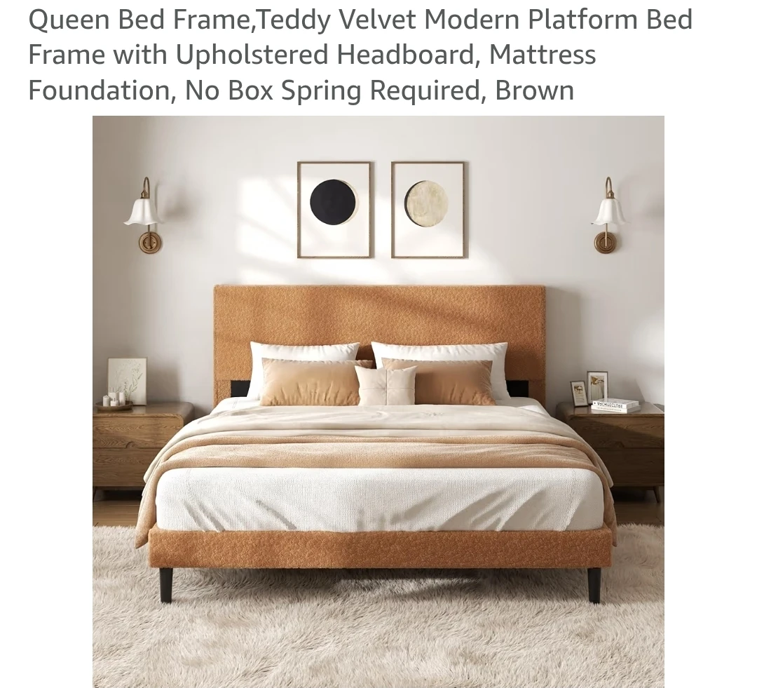 Queen Bed Frame,Velvet Modern Platform Bed Frame