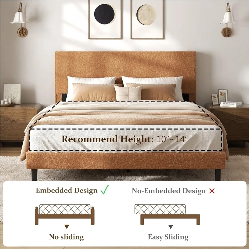 Queen Bed Frame,Velvet Modern Platform Bed Frame - photo 5