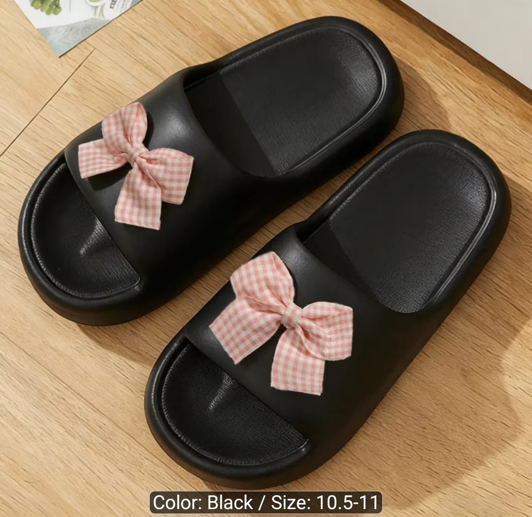 Black Slides with Pink Gingham Bows Size 10.5-11