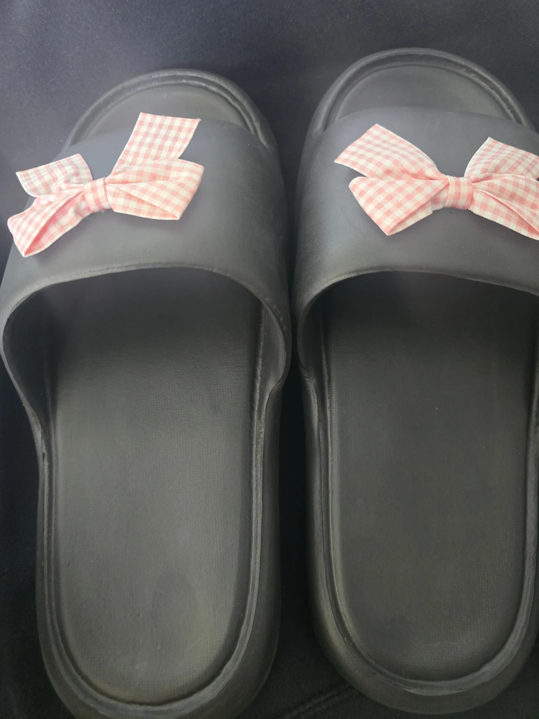 Black Slides with Pink Gingham Bows Size 10.5-11 - photo 3