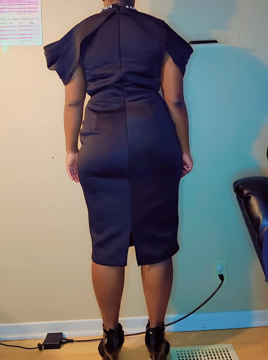 Women's Black Dress with Embellished Collar - photo 3