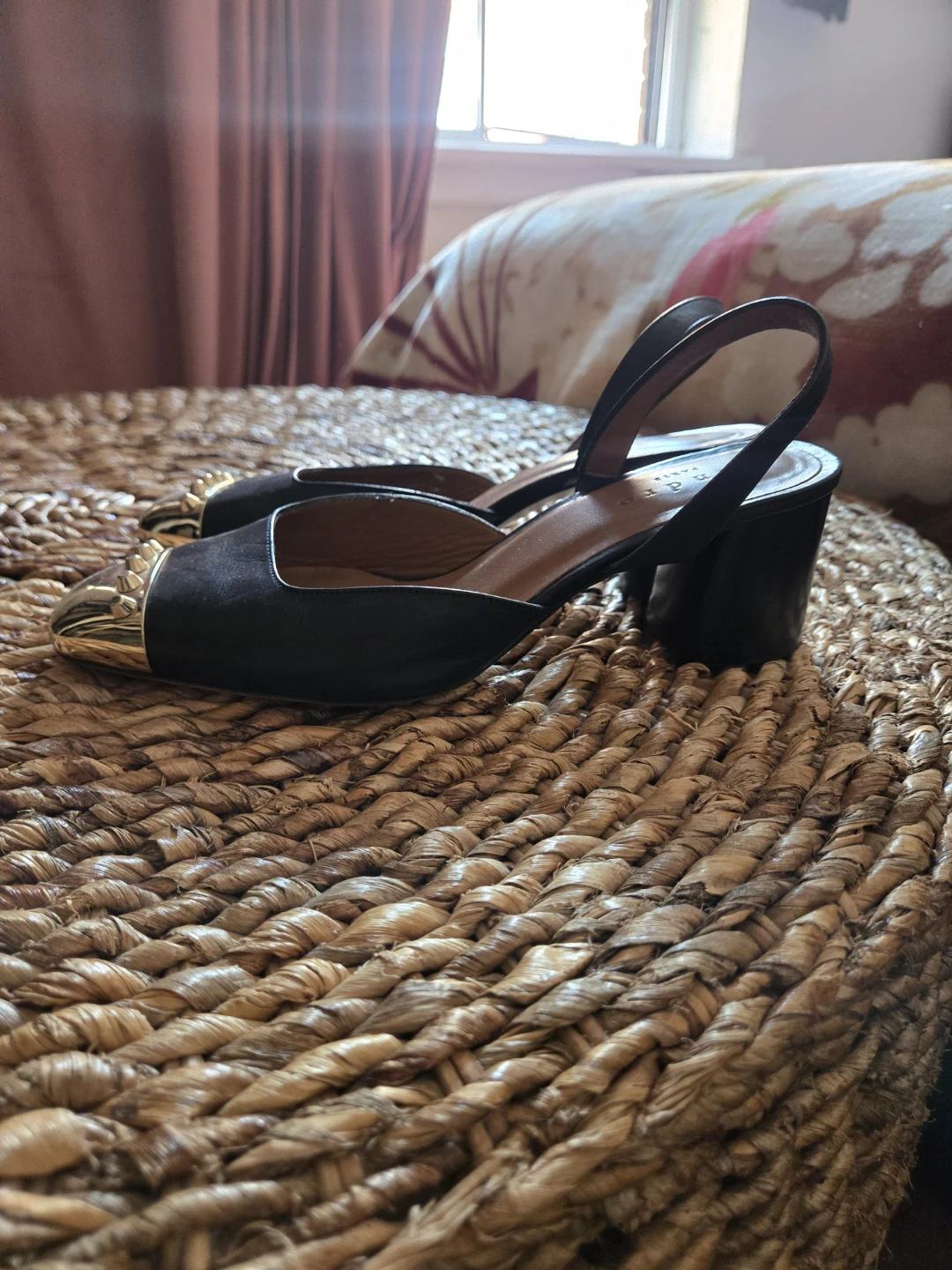 Sandro Black Slingback Heels with Gold Toe Cap - Size 39 - photo 2