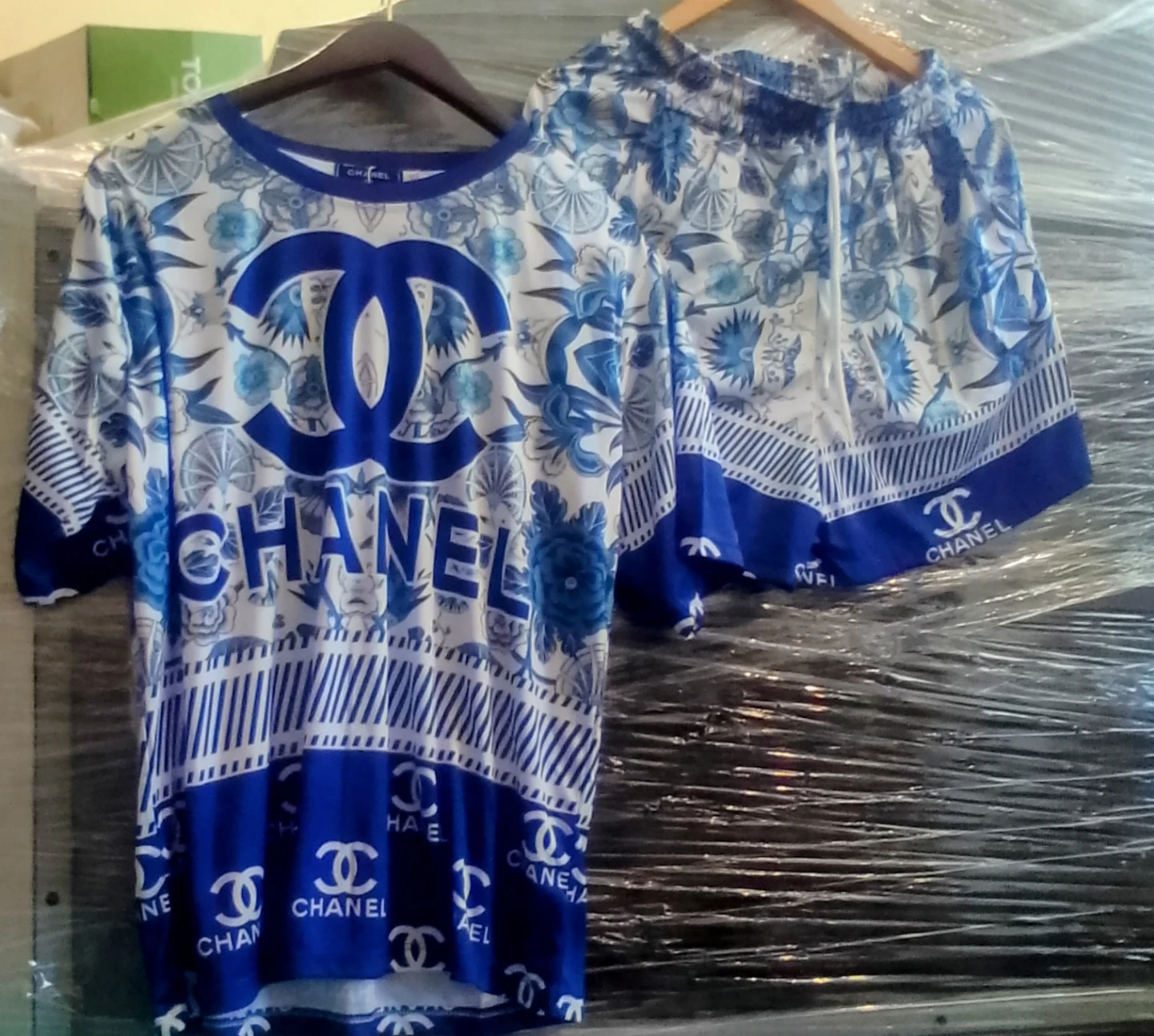 Chanel inspired Blue Floral Print T-Shirt and Shorts Set