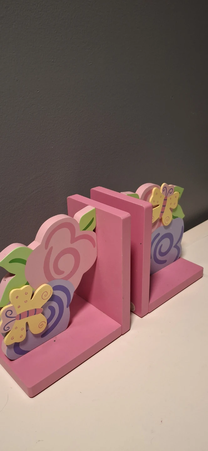 Wooden Bookends with Butterflies and Flowers - photo 2
