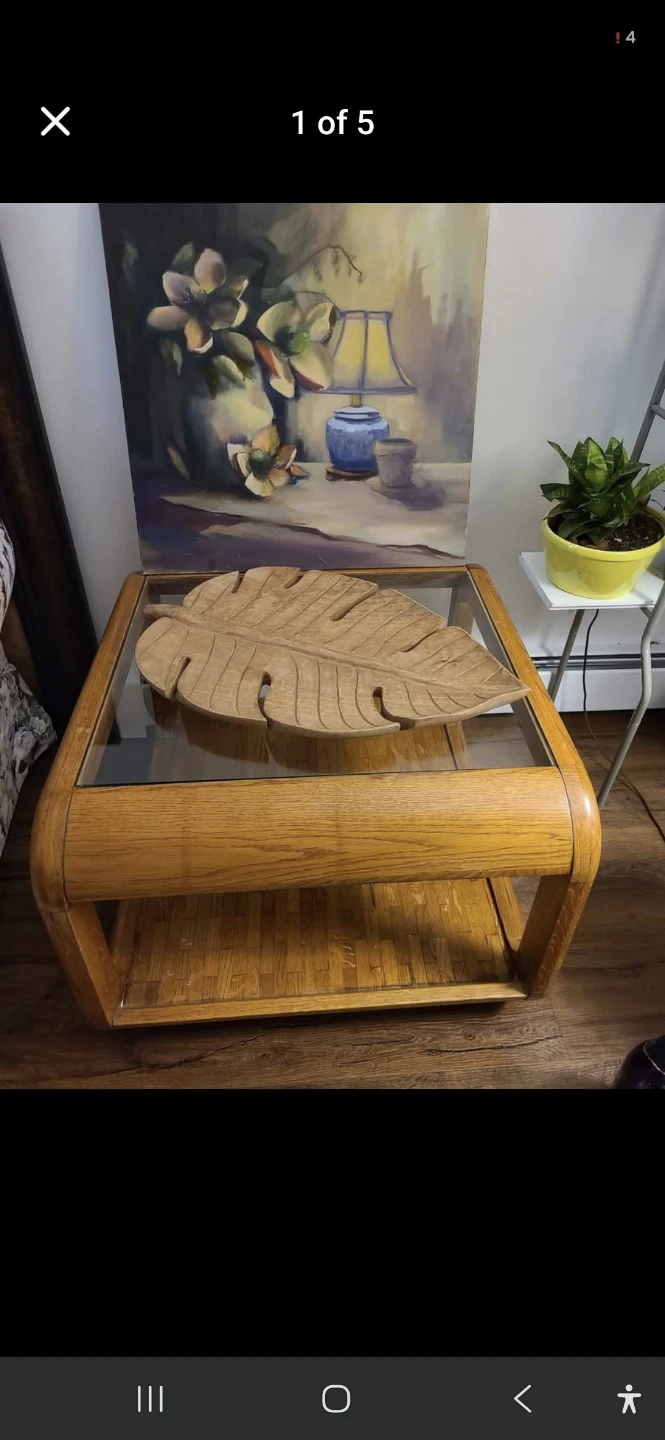 Vintage Oak and Glass End Table