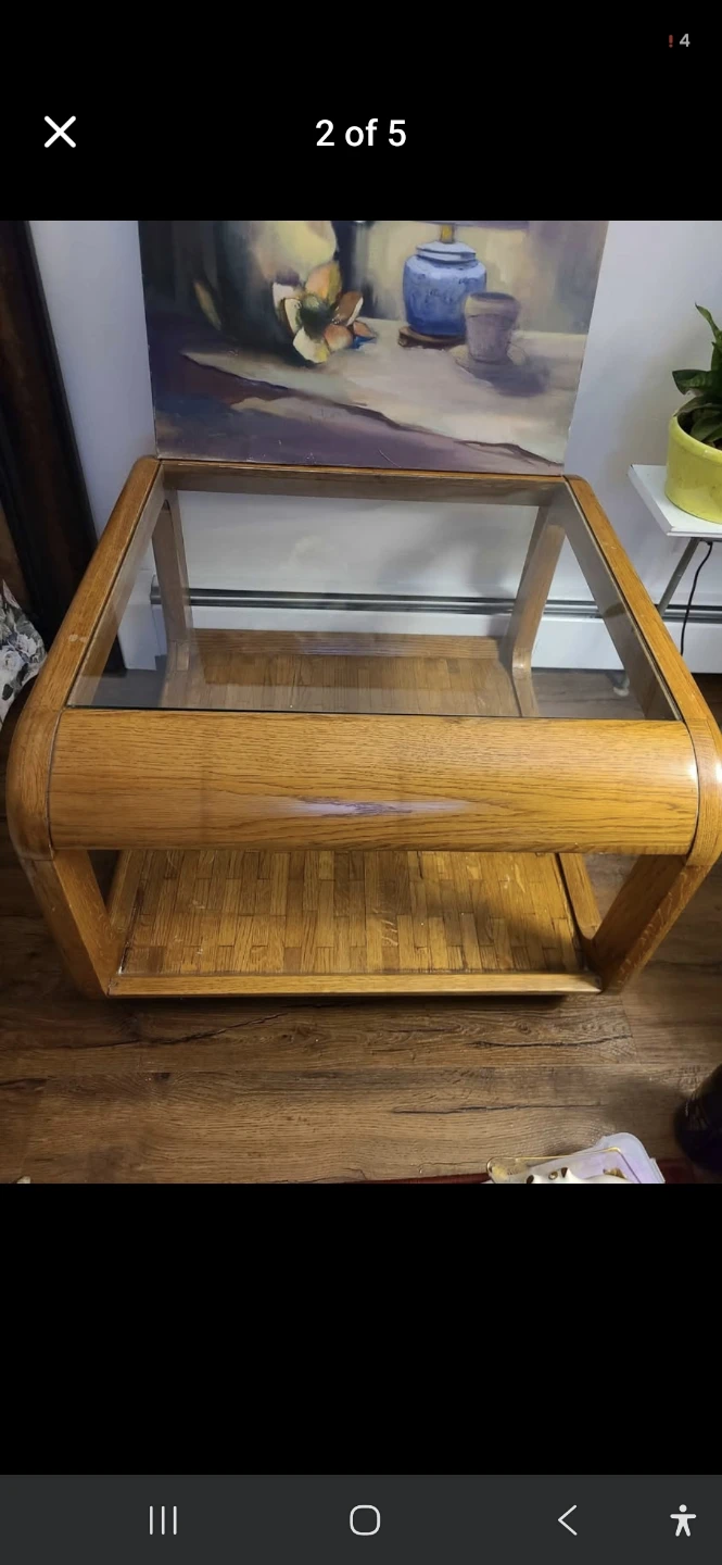 Vintage Oak and Glass End Table - photo 2