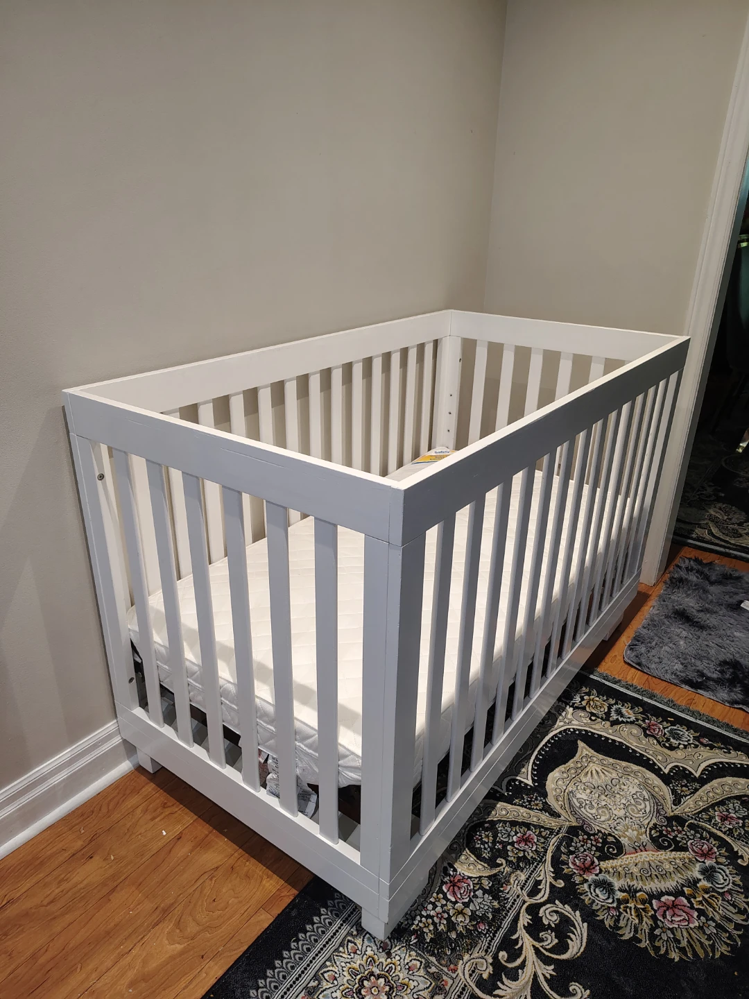 White Baby Crib with Mattress