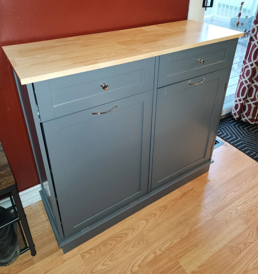 Grey Kitchen Island with Wood Top