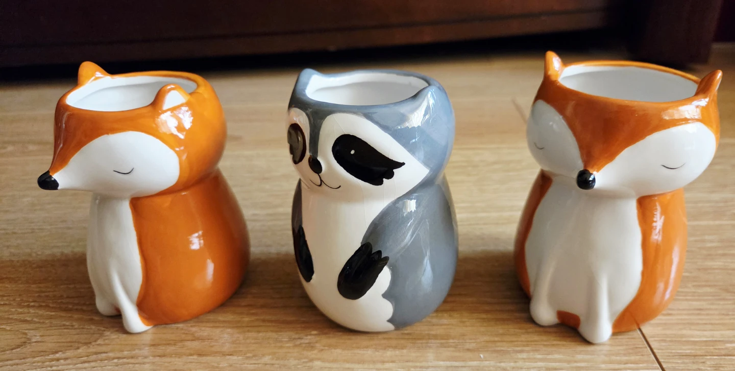 Set of 3 Ceramic Fox and Raccoon Planters ⚽️ - photo 2