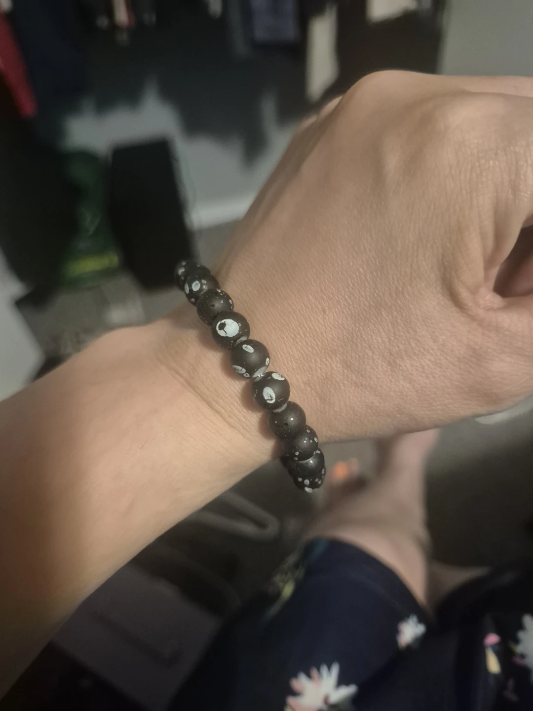 Black Beaded Bracelet with White Accents