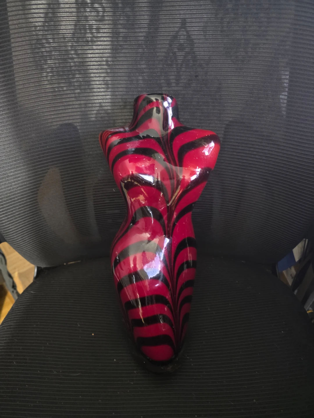 Red and Black Striped Torso Vase