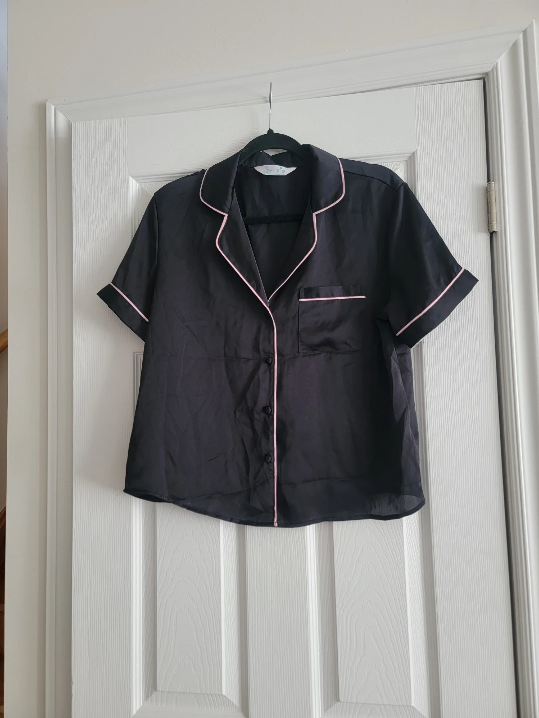 Black Satin Pajama Set with Pink Trim - photo 2