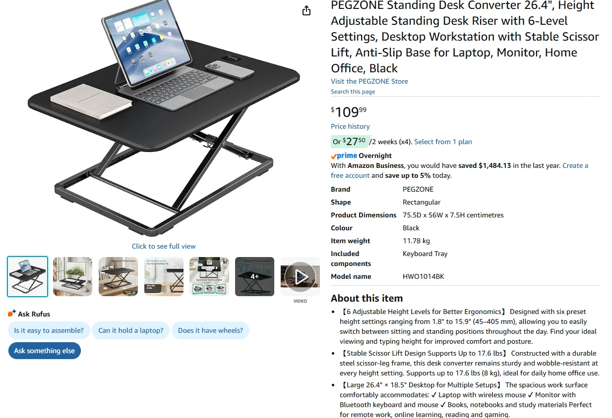 Adjustable Standing Desk Converter 26.4" Black - photo 2