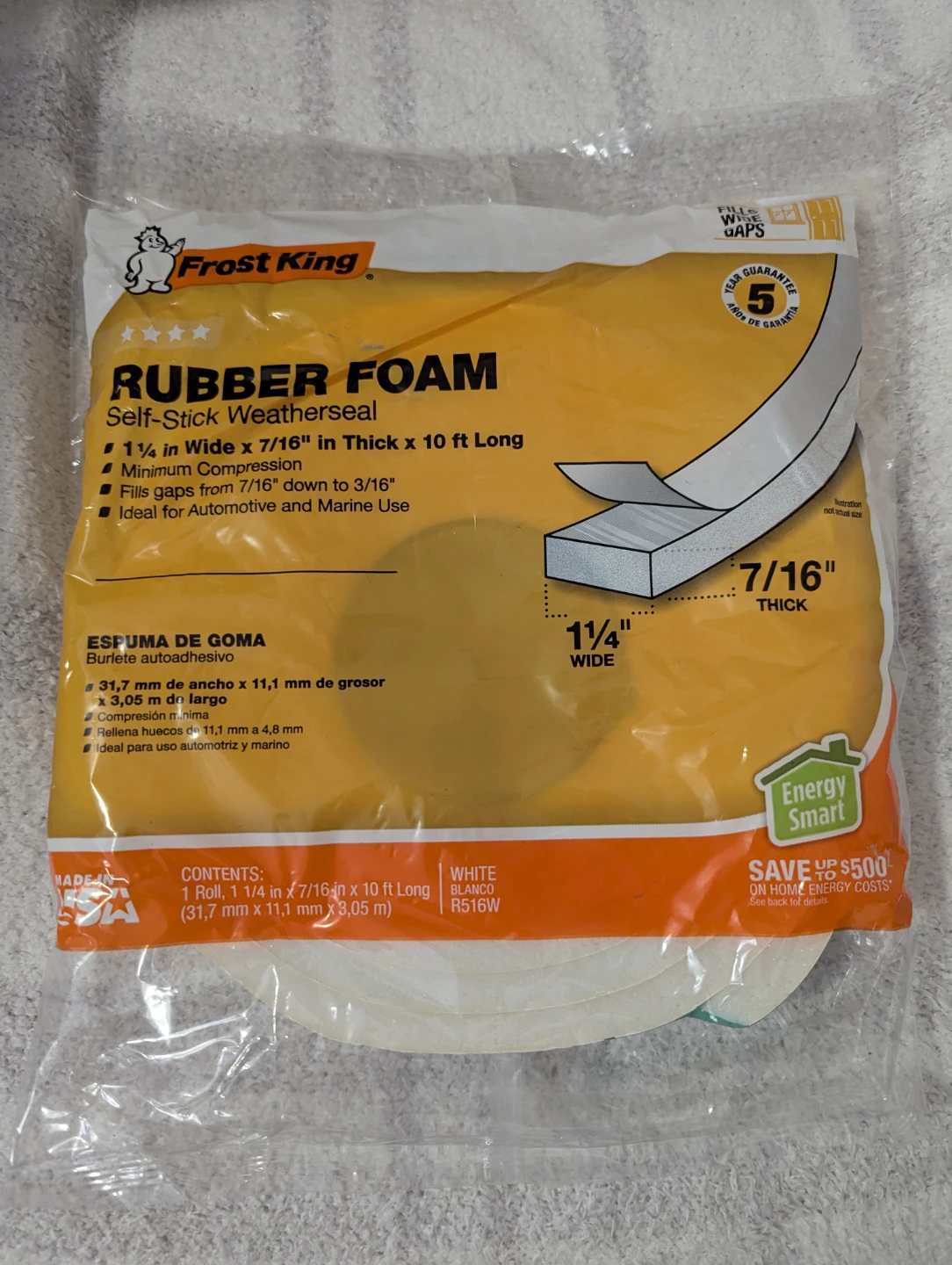 Frost King Rubber Foam Self-Stick Weatherseal Tape 10 ft Long