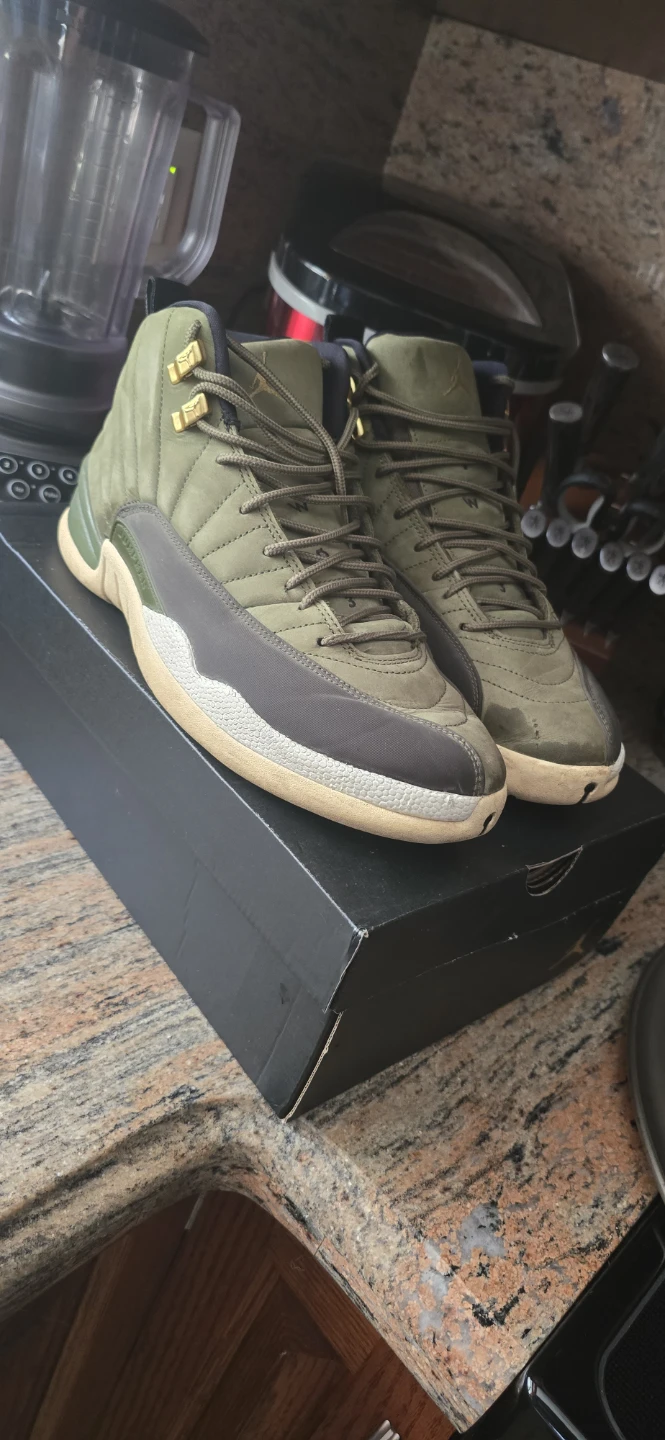 Air Jordan 12 "Taxi" Olive Green Sneakers