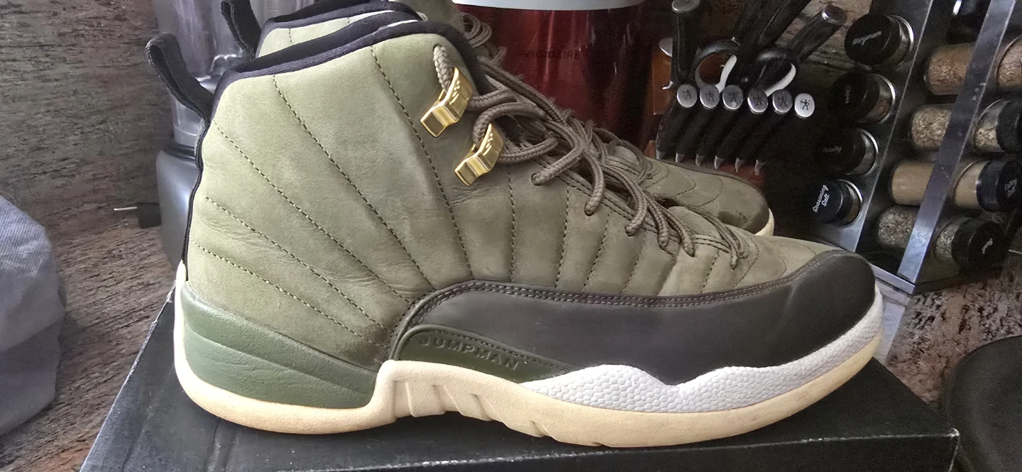 Air Jordan 12 "Taxi" Olive Green Sneakers - photo 2