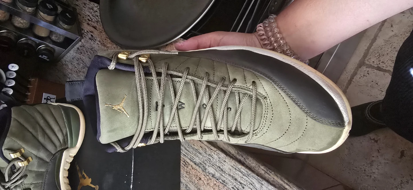 Air Jordan 12 "Taxi" Olive Green Sneakers - photo 3