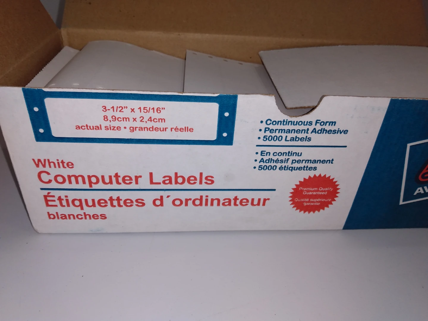 White Computer Labels - Continuous Form