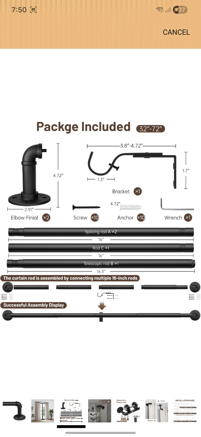 Zeerobee Industrial Wrap Around Curtain Rod - photo 4