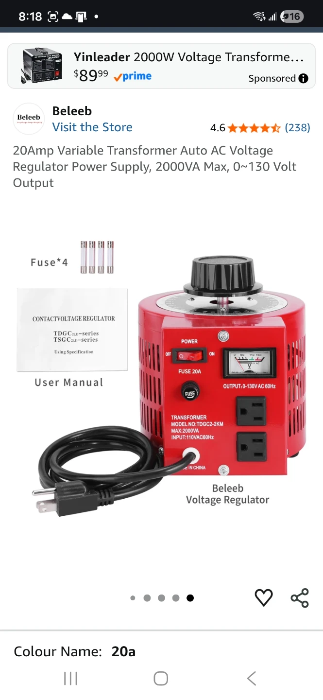 NEW Beleeb 20A Variable Transformer Variac 0-130V 2000VA