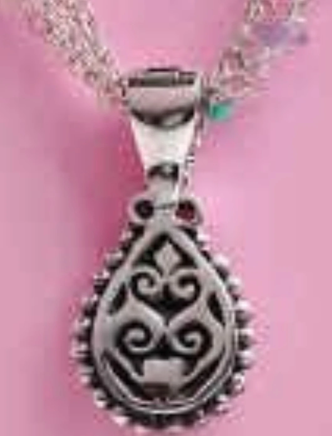 Necklace. Turquoise pendant on multiple silver chains and gems - photo 3