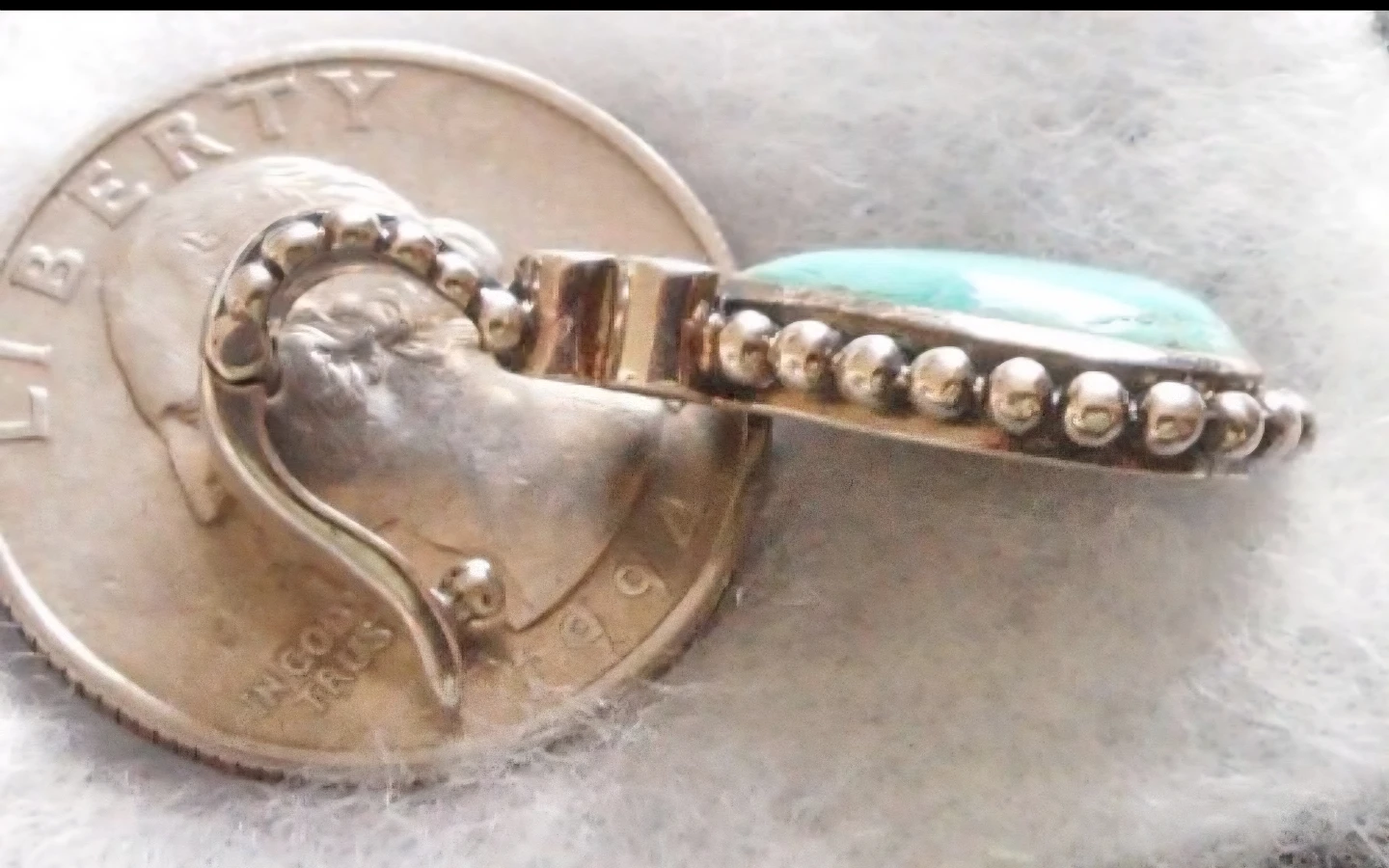 Necklace. Turquoise pendant on multiple silver chains and gems - photo 4