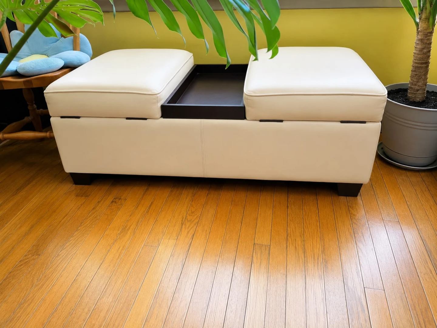 Cream Storage Ottoman with Tray - photo 2