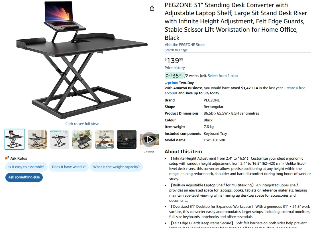 PEGZONE 31" Adjustable Standing Desk Converter - photo 2
