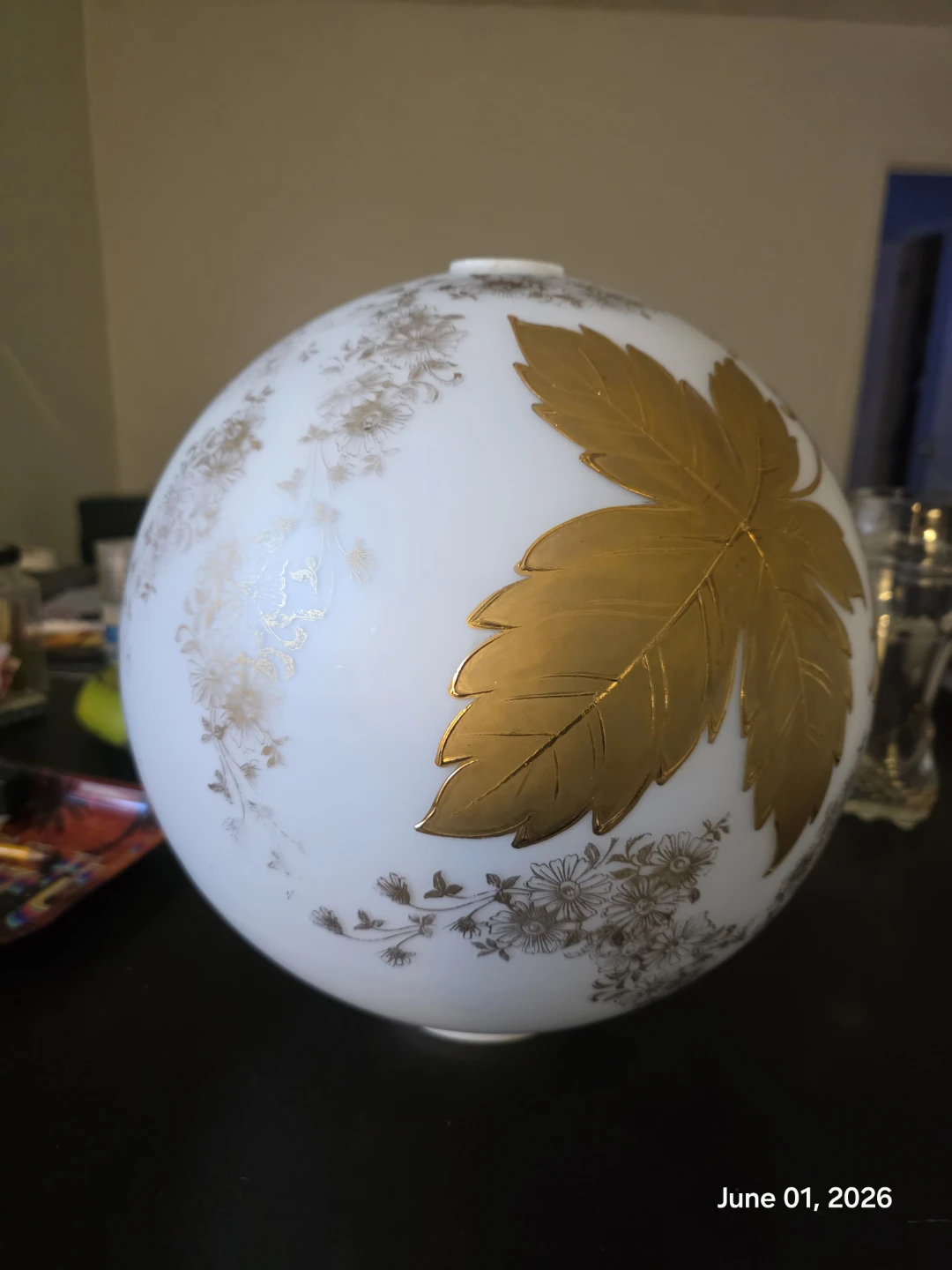 Vintage Globe Lamp Shade with Gold Leaf Design