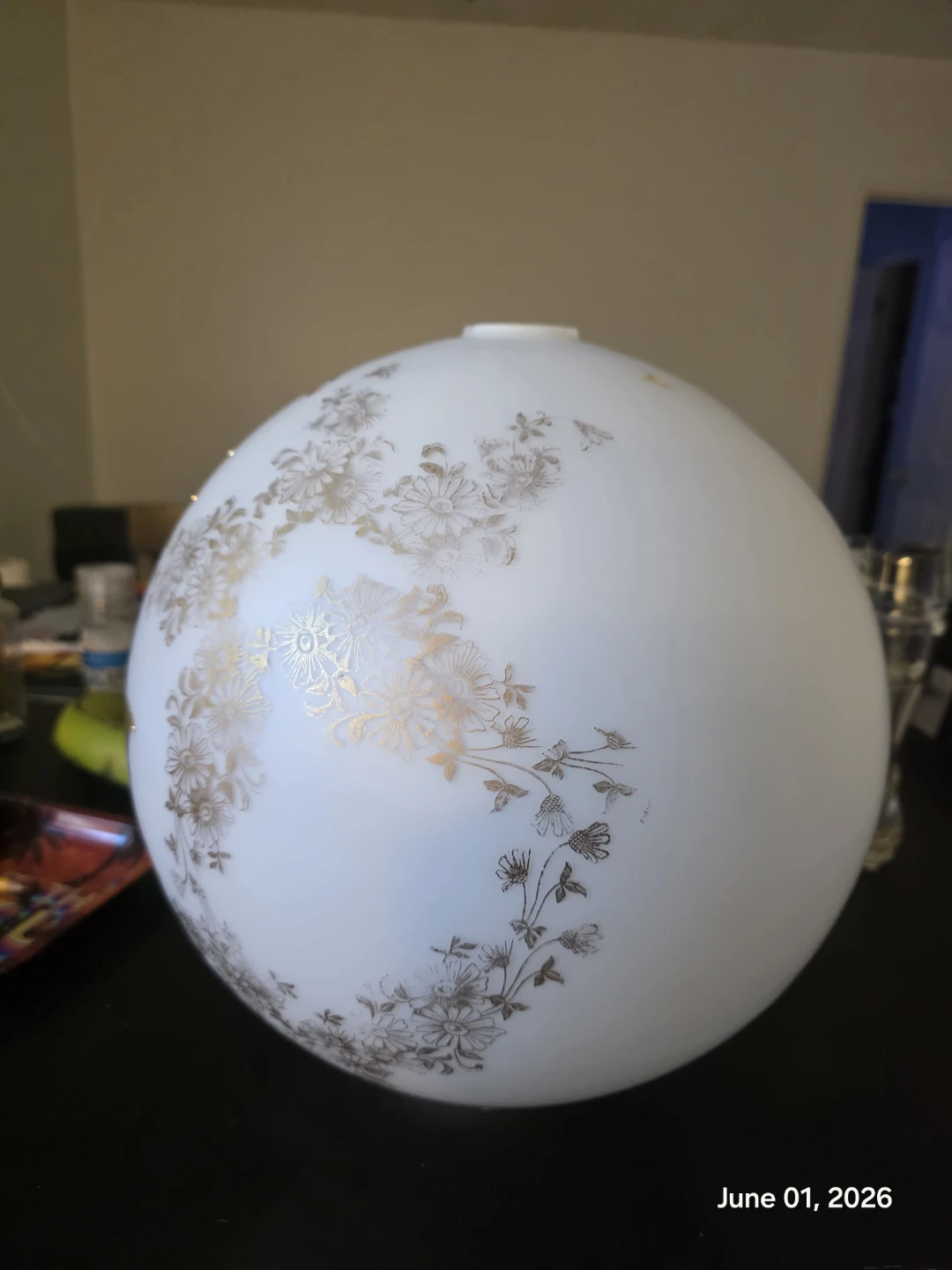 Vintage Globe Lamp Shade with Gold Leaf Design - photo 3