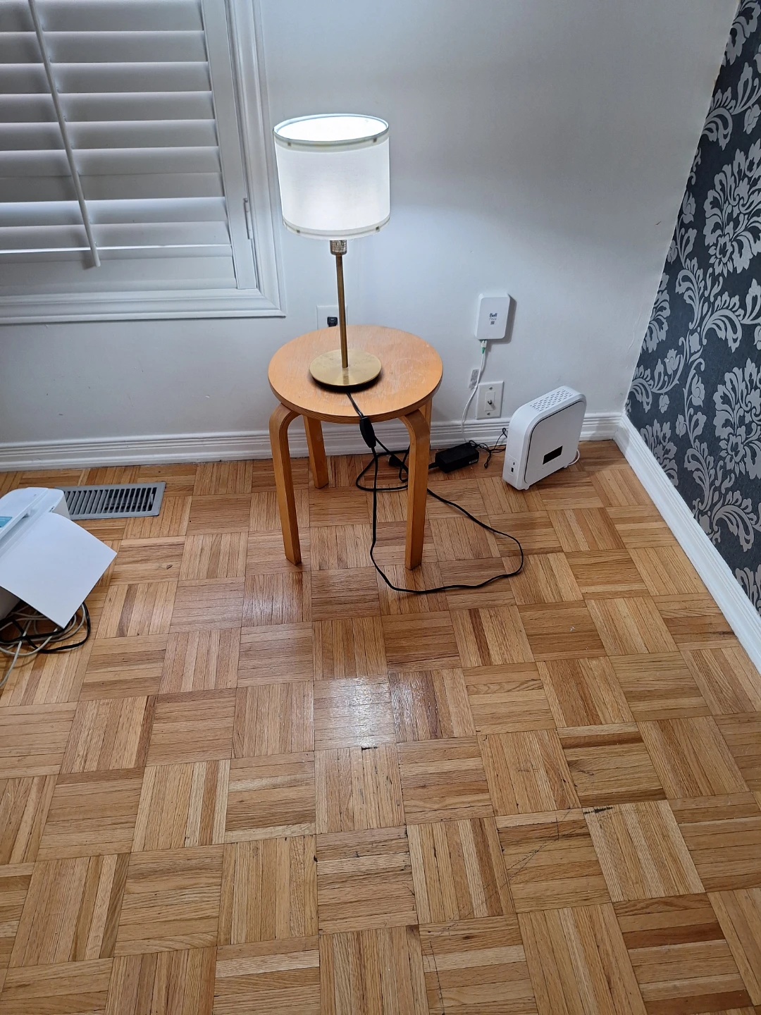Brass Table Lamp with White Drum Shade
