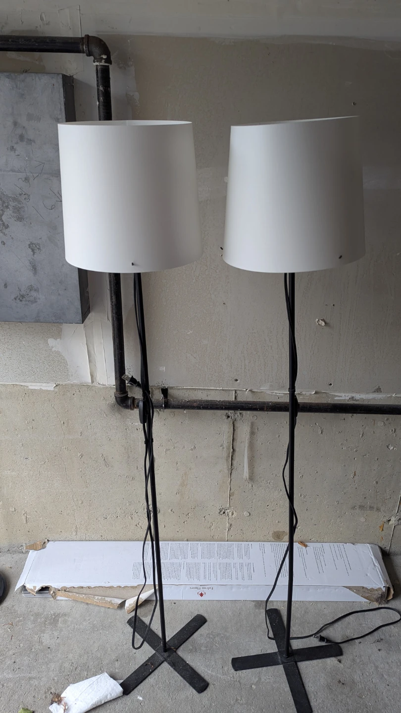 Pair of White Drum Shade Floor Lamps
