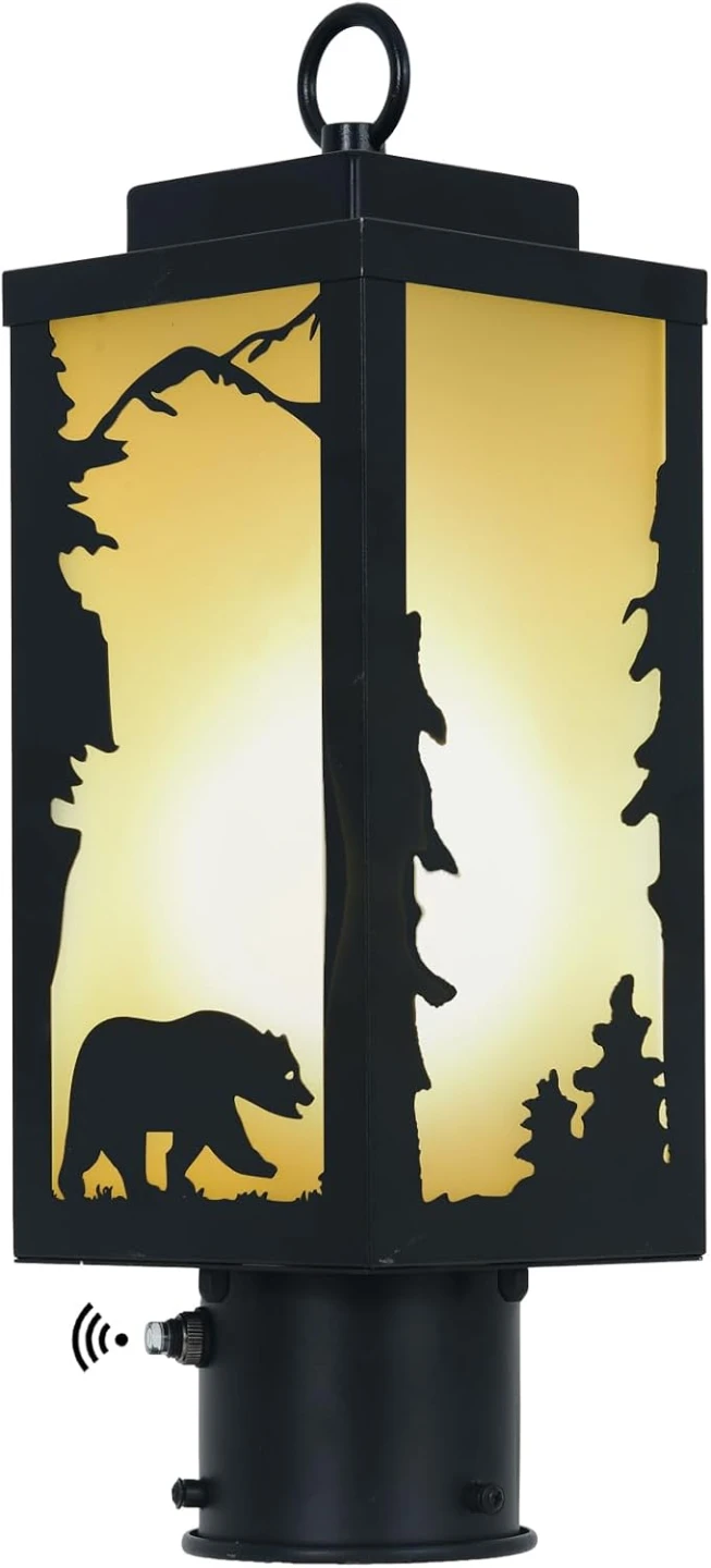 Outdoor Post Light Fixture - Bear Pattern