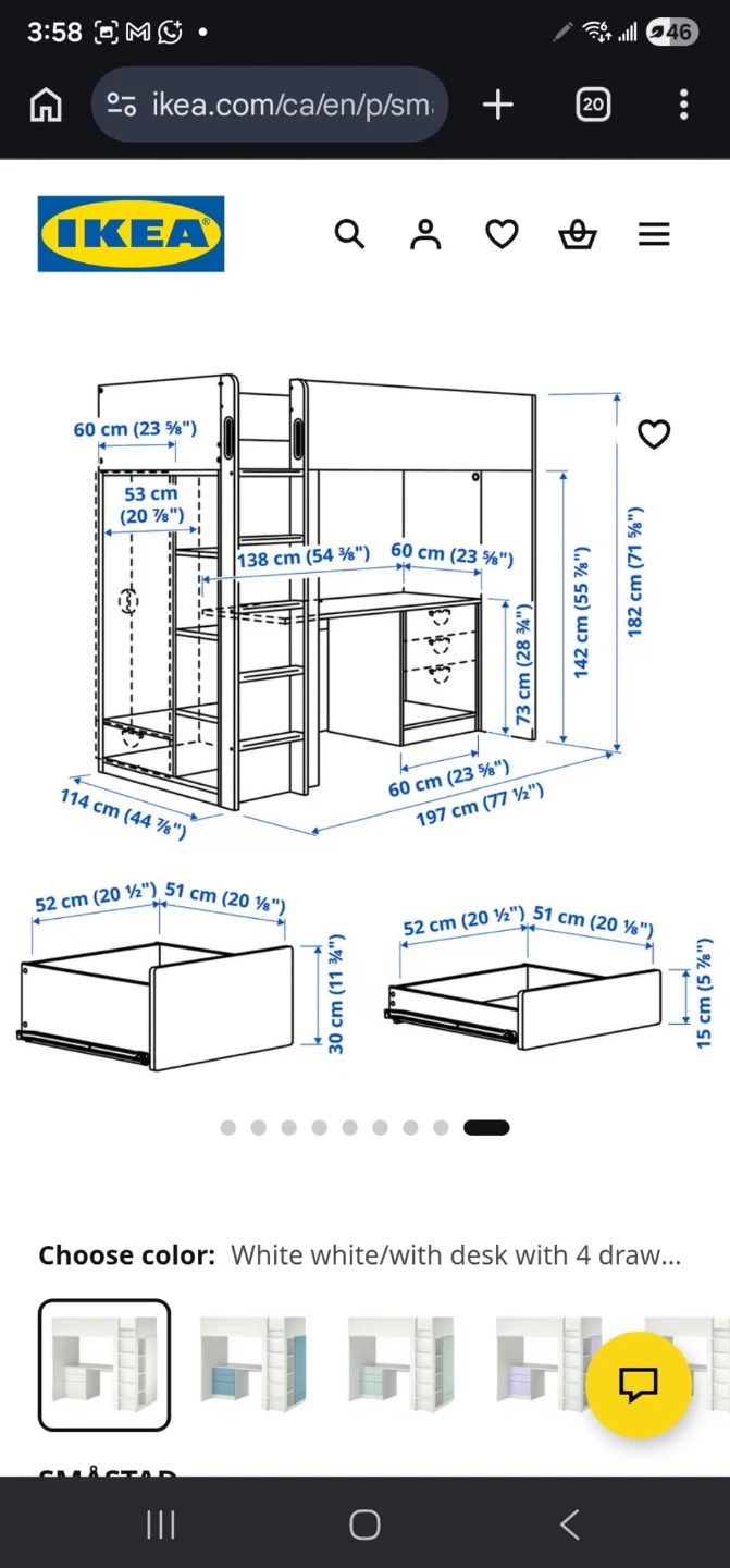 IKEA SMÅSTAD Loft Bed with Desk and 4 Drawers