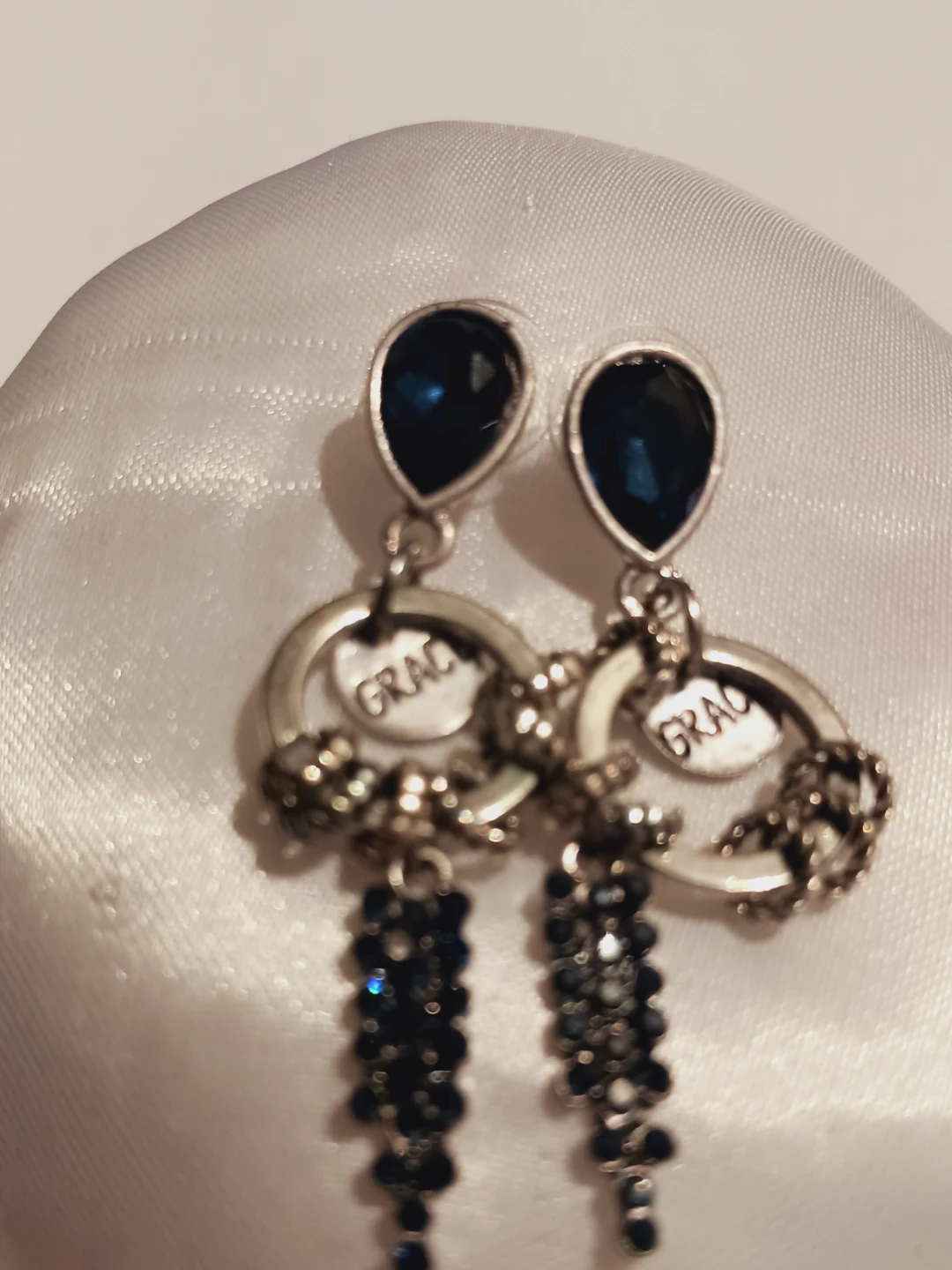New !! Blue Teardrop Dangle Earrings with GRACE Charms - photo 4