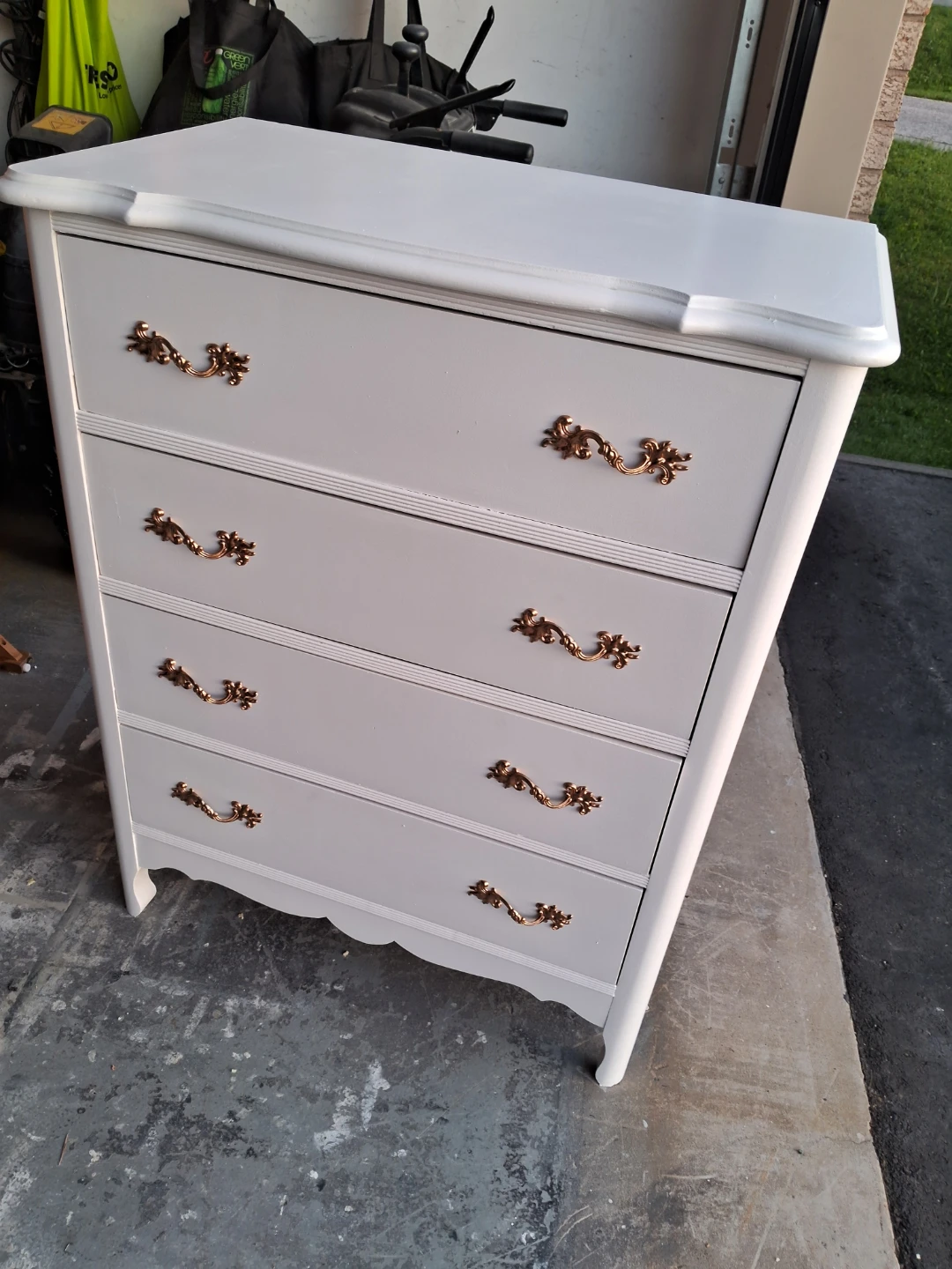White 4-Drawer Dresser with Gold Accents