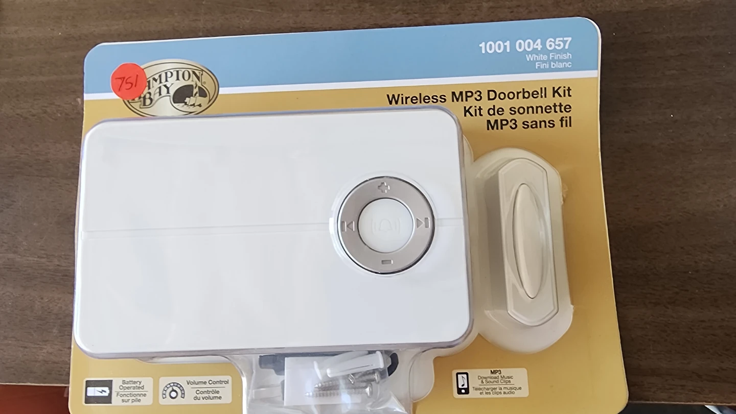 Hampton Bay Wireless MP3 Doorbell Kit White