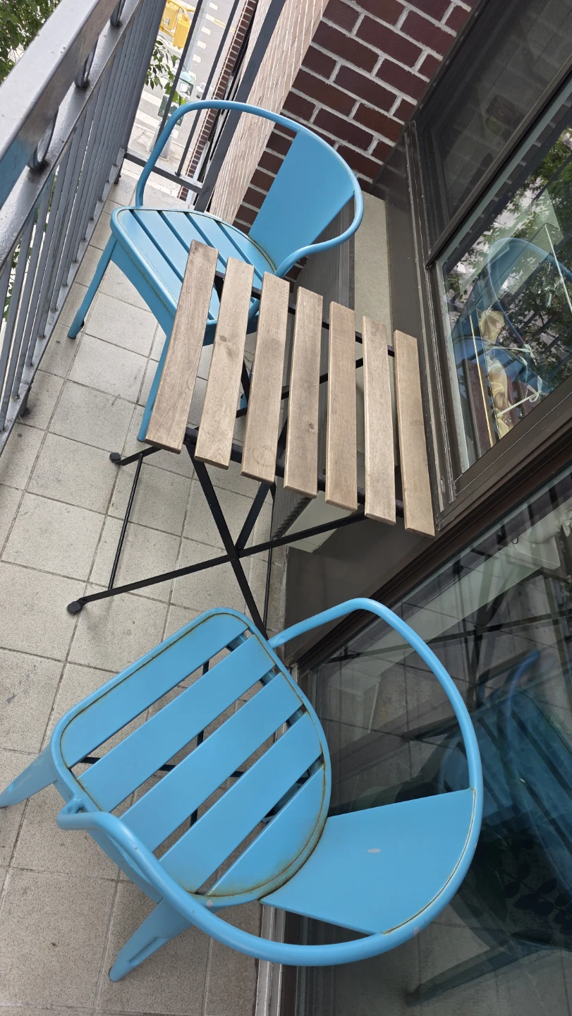 Blue Metal Outdoor Bistro Set Chairs and Table
