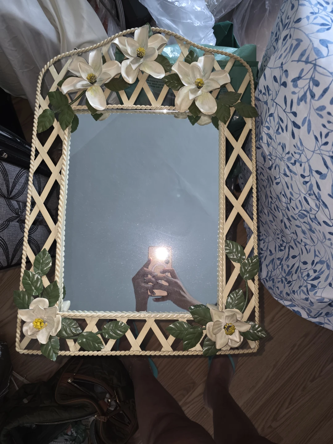 Decorative Wall Mirror with Floral Accents