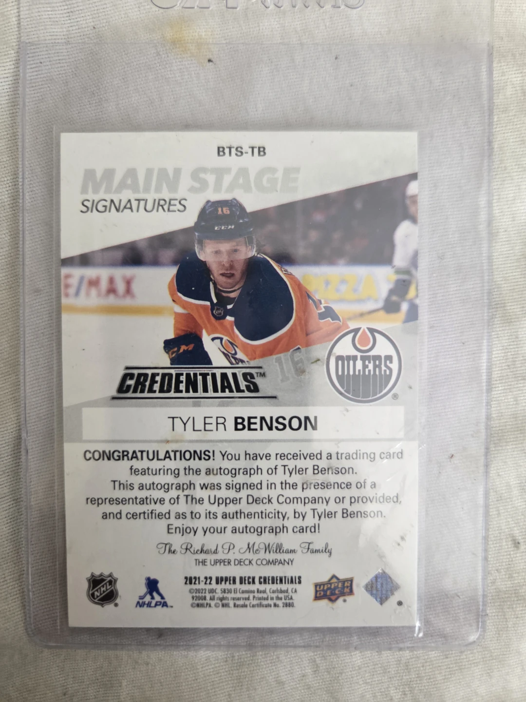 Upper Deck Credentials Tyler Benson Autographed Hockey Card - photo 2