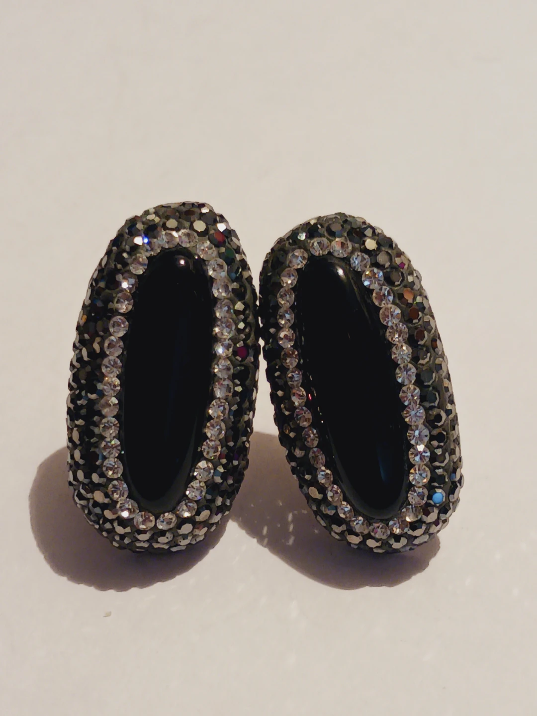 Sterling Silver 925 Sparkly Black Oval Clip-On Earrings - photo 4