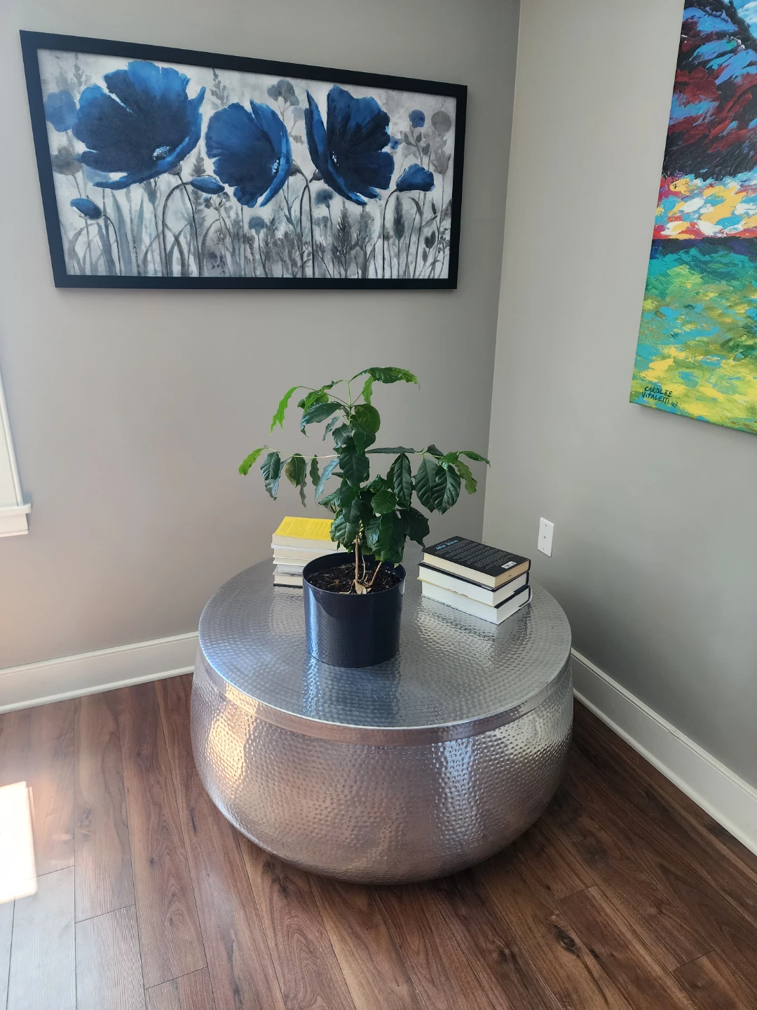 Hammered metal coffee table with storage