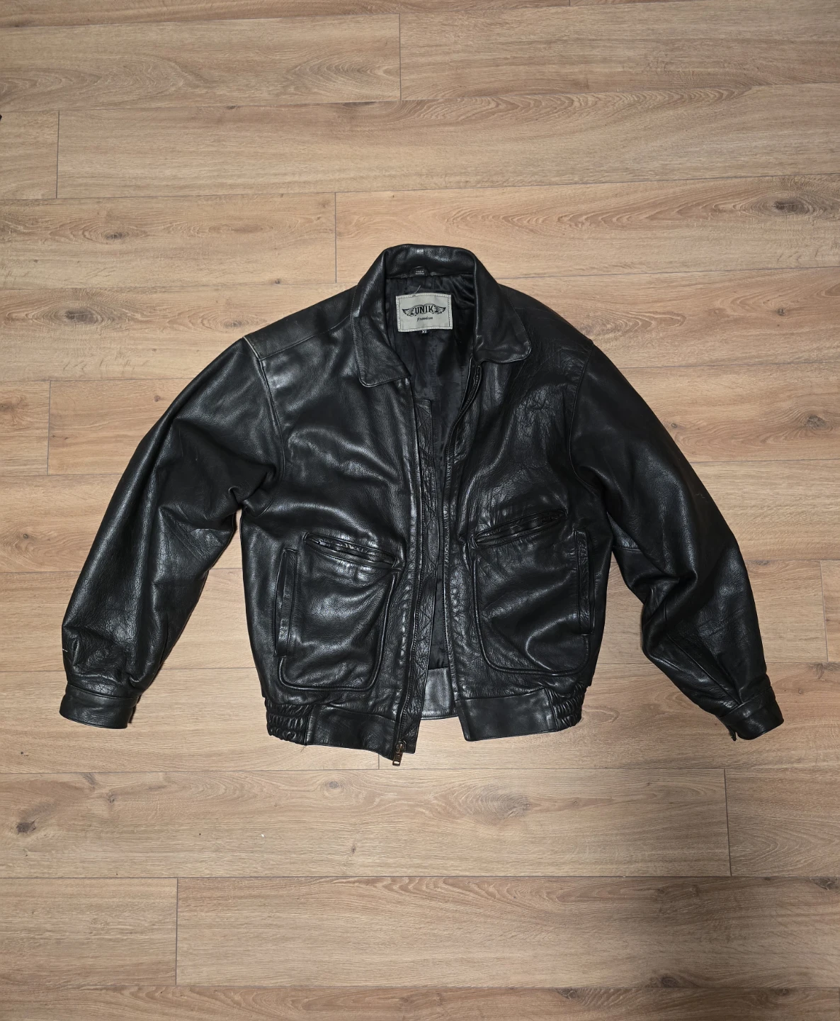 Geniune black leather men's jacket